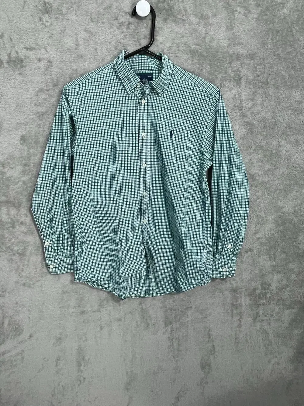 Ralph Lauren Shirt Boys Size 14-16 Blue Green Plaid Preppy Spring